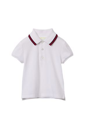 Polo in piquet di cotone elasticizzato bianco GUCCI KIDS | 805415XJGXV9250